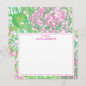 Carte De Correspondance Aquarelle rose et vert floral (Devant / Derrière)