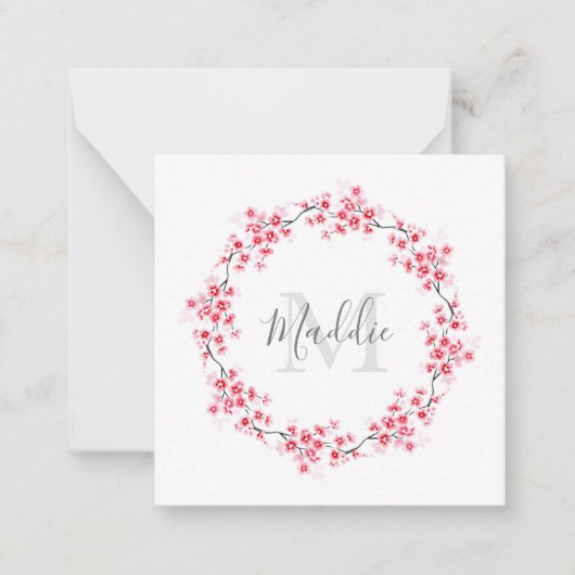Carte De Correspondance Aquarelle rose fleurs couronnes (Devant)