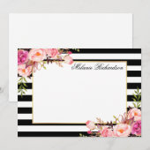 Carte De Correspondance Aquarelle rose Floral Élégant rayé (Devant / Derrière)