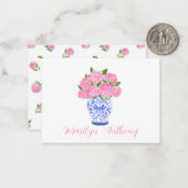 Carte De Correspondance Aquarelle Rose Hydrangea Chinoiserie Nom du script (Devant/Arrière en situation)