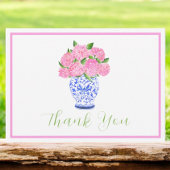 Carte De Correspondance Aquarelle rose Hydrangea Chinoiserie Script Merci