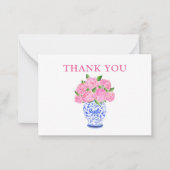 Carte De Correspondance Aquarelle rose Hydrangeas Chinoiserie Merci (Devant)