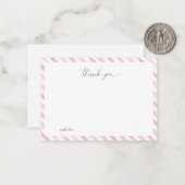 Carte De Correspondance Aquarelle rose Merci rayé (Devant/Arrière en situation)