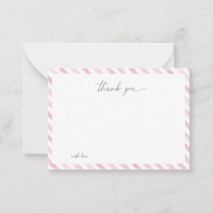 Carte De Correspondance Aquarelle rose Merci rayé