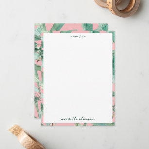Carte De Correspondance Aquarelle rose moderne Tropical Banana Palm Feuill