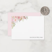 Carte De Correspondance Aquarelle rose monogramme Rose Floral (Devant/Arrière en situation)