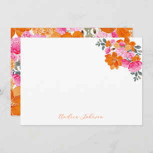 Carte De Correspondance Aquarelle rose orange Floral Nom personnalisé Fleu