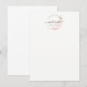 Carte De Correspondance Aquarelle rose pâle Or Cercle Floral (Devant / Derrière)