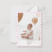 Carte De Correspondance Aquarelle rose rayée 1er anniversaire Jalon (Devant)