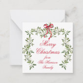 Carte De Correspondance Aquarelle Rouge Bow Mistletoe cadeau de Noël (Devant)