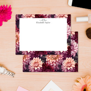 Carte De Correspondance Aquarelle Rouge rose Dahlia Motif Design