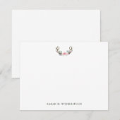 Carte De Correspondance Aquarelle Russe Floral Antlers (Devant / Derrière)