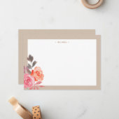 Carte De Correspondance Aquarelle rustique Peonies Kraft Papeterie (Devant/Arrière en situation)