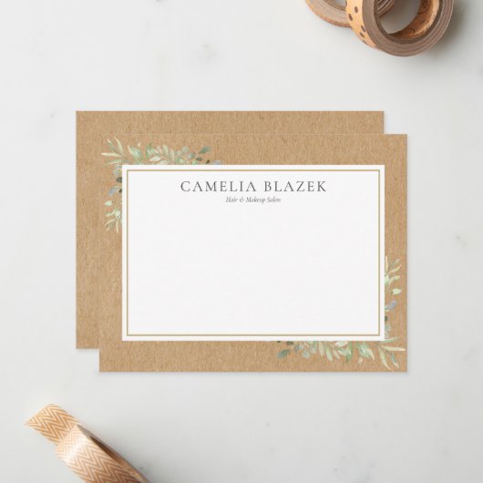 Carte De Correspondance Aquarelle rustique Verdure Professionnel (Devant/Arrière en situation)