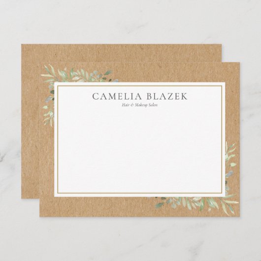 Carte De Correspondance Aquarelle rustique Verdure Professionnel (Devant / Derrière)