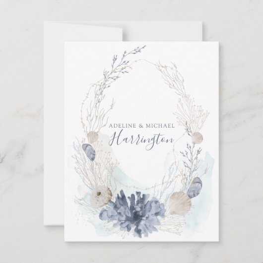 Carte De Correspondance Aquarelle serène Côtière Corail Coquillage Coq Cov (Devant)