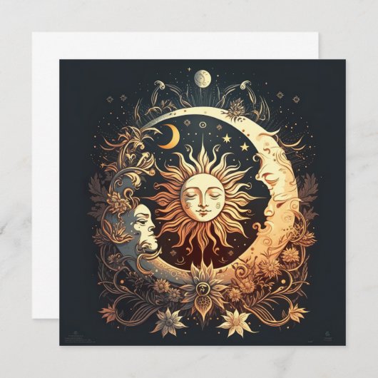 Carte De Correspondance Aquarelle Soleil et Lune Céleste (Devant / Derrière)