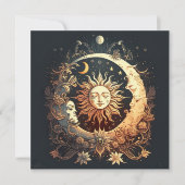 Carte De Correspondance Aquarelle Soleil et Lune Céleste (Devant)