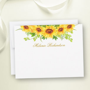 Carte De Correspondance Aquarelle tournesol Floral Or Personnalisé