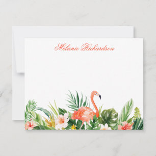Carte De Correspondance Aquarelle Tropical Floral Flamant rose Coral