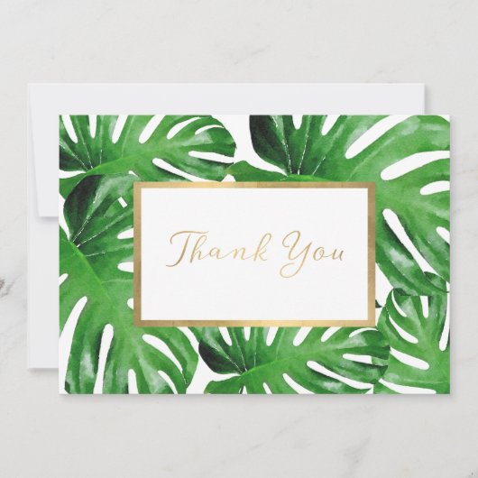 Carte De Correspondance Aquarelle Tropical Monstera Feuille Merci (Devant)