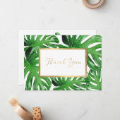 Carte De Correspondance Aquarelle Tropical Monstera Feuille Merci (Devant/Arrière en situation)