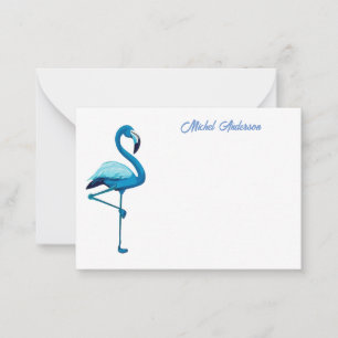 Carte De Correspondance Aquarelle tropicale Flamant rose bleu