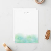 Carte De Correspondance Aquarelle turquoise verte Abstraite (Devant/Arrière en situation)