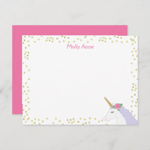 Carte De Correspondance Aquarelle Unicorne Rose Purple Gold Dot