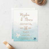 Carte De Correspondance Aquarelle unique Starfish Beach thème Mariage (Devant/Arrière en situation)