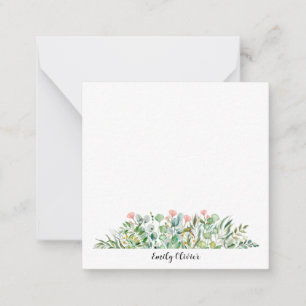 Carte De Correspondance Aquarelle Vert élégant - Nom personnalisé Note voi