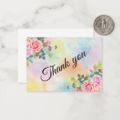 Carte De Correspondance Aquarelle Vert Fleurs roses (Devant/Arrière en situation)