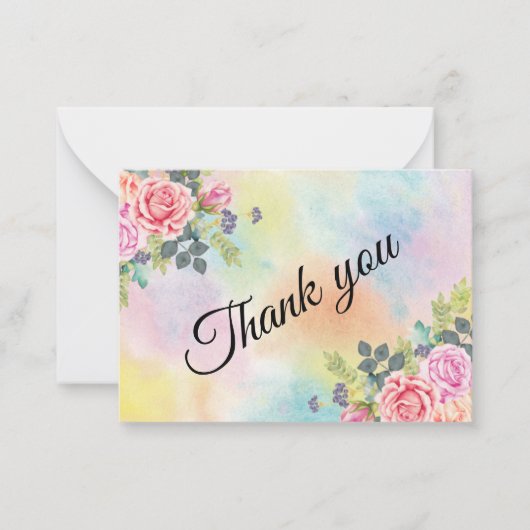 Carte De Correspondance Aquarelle Vert Fleurs roses (Devant)