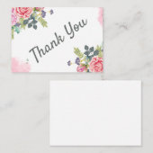 Carte De Correspondance Aquarelle Vert Fleurs roses (Devant / Derrière)