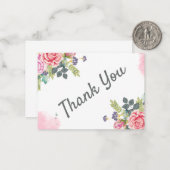 Carte De Correspondance Aquarelle Vert Fleurs roses (Devant/Arrière en situation)
