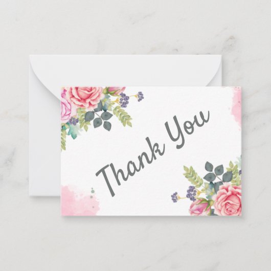 Carte De Correspondance Aquarelle Vert Fleurs roses (Devant)