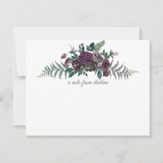 Carte De Correspondance Aquarelle verte de Burgundy Grey Monogramme floral (Devant)