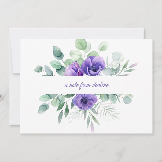 Carte De Correspondance Aquarelle violet anémones florales et verdure (Devant)