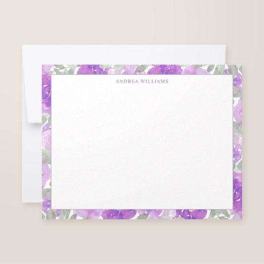 Carte De Correspondance Aquarelle violet frontière florale personnalisée