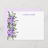 Carte De Correspondance Aquarelle violet Rose vert Feuilles Monogramme (Devant / Derrière)