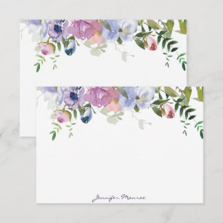 Carte De Correspondance Aquarelle violette et rose florale personnalisée