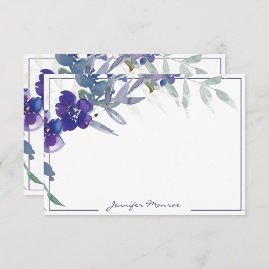 Carte De Correspondance Aquarelle violette florale personnalisée (Devant / Derrière)