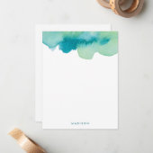 Carte De Correspondance Aquarelles turquoises et vertes Merci Notes (Devant/Arrière en situation)