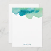 Carte De Correspondance Aquarelles turquoises et vertes Merci Notes (Devant / Derrière)