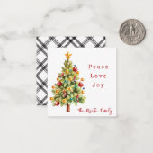 Carte De Correspondance Arbre de Noël à l'aquarelle Moderne Paix Amour Joi (Devant/Arrière en situation)