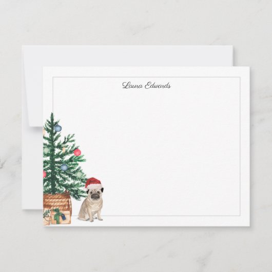 Carte De Correspondance Arbre de Noël Pug Vacances (Devant)