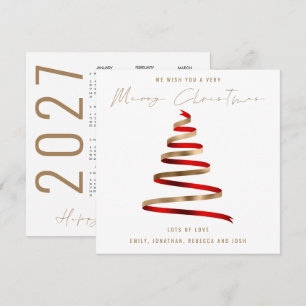 Carte De Correspondance Arbre Rouge Or Calendrier 2027 Joyeux Noël