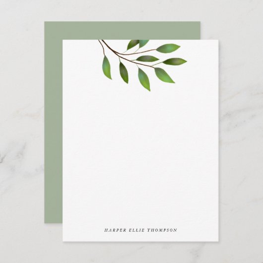 Carte De Correspondance Arbre vert Feuille simple (Devant / Derrière)