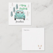 Carte De Correspondance Arbres de Noël mignons monogrammés et voiture bleu (Devant / Derrière)