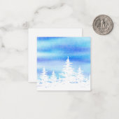 Carte De Correspondance Arbres enneigés lavis aquarelle bleu violet (Devant/Arrière en situation)